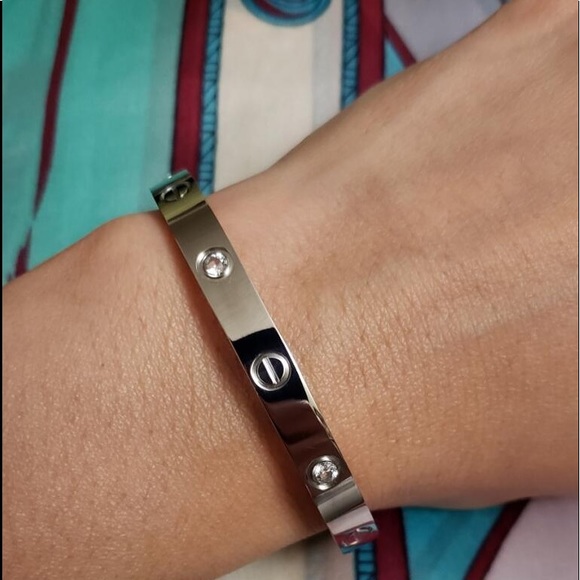 Love Stainless Steel with Stones Bangle - Picture 2 of 2